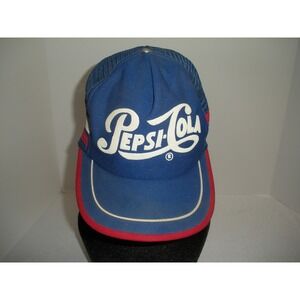 Vintage Pepsi-Cola Trucker Hat Blue Red Mesh Snapback 80s Made in USA